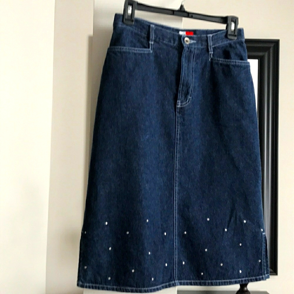 French Cuff Dark Wash Denim Skirt 4